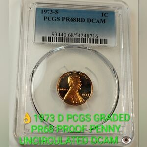 ✅🔥1973-S  PCGS GRADED PR68 Graded Proof Penny 👍